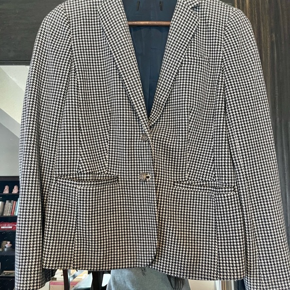 Talbots Aberdeen Blazer Houndstooth Pattern Navy Blue White Button Up - Picture 3 of 8